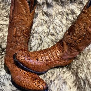 Genuine CUADRA Gator & Leather Western Boots in Rich Brown Sz 9